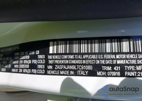 2020 Alfa Romeo Stelvio Sport Rwd z USA, uszkodzony, nr VIN ZASPAJAN9L7C91080